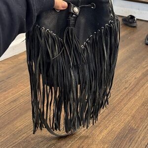Sandro Black Fringe Leather Backpack